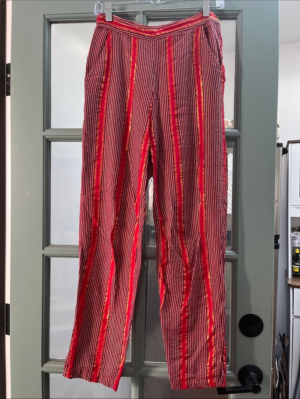 Red and Gold Striped Straight Leg Pants